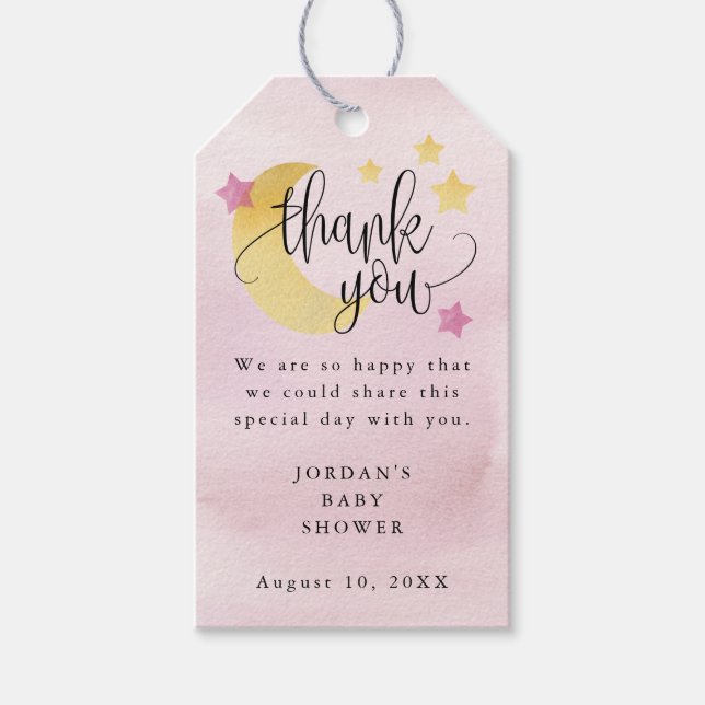 Über dem Mond Pink Personalisierte Babydusche Gefa Geschenkanhänger (Vorderseite)