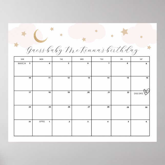 Über dem Mond Rosa Babydusche mit Fälligkeitsdatum Poster (Vorne)