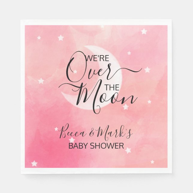 Über dem Mond Rosa Danke, Baby Dusche Napkins Serviette (Vorderseite)