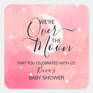 Über dem Mond Rosa Danke, Babydusche Quadratischer Aufkleber