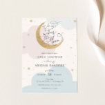 Über dem Mond Rosa und Blue Baby Dusche Einladung<br><div class="desc">Baby Shower Einladung mit goldenem glitzernden Mond und lustigem Skript "Wir sind über den Mond!" Personalisieren Sie Ihre Daten oder klicken Sie auf "Weitere Anpassung",  um den Schriftart Typ,  Größe,  Farbe anzupassen.</div>