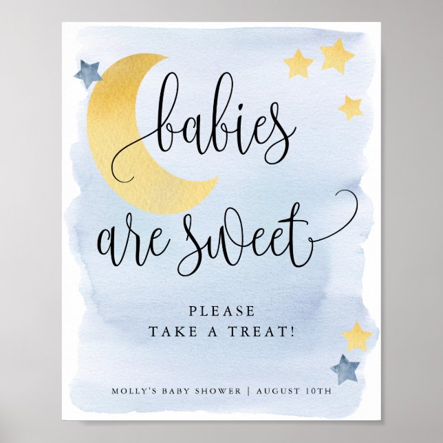 Über dem Mond sind blaue Babys süße Leckerei/Gefal Poster (Vorne)