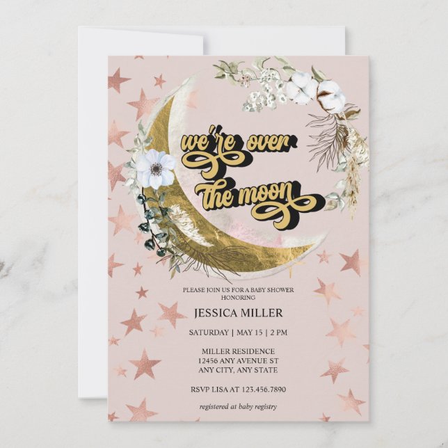 Über dem Mond | Star Baby Shower Einladung (Vorderseite)