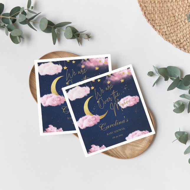 Über dem Mond Stars rosa Babydusche Einladung Serviette (Von Creator hochgeladen)