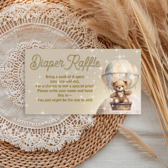 Über dem Mond Teddy Bear Baby Dusche Windelwanne Begleitkarte (Over the Moon teddy bear hot air balloon baby shower diaper raffle card)
