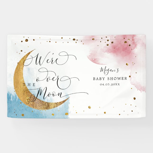 Über dem Mond träumen Blue & Pink Babydusche Banner (Horizontal)