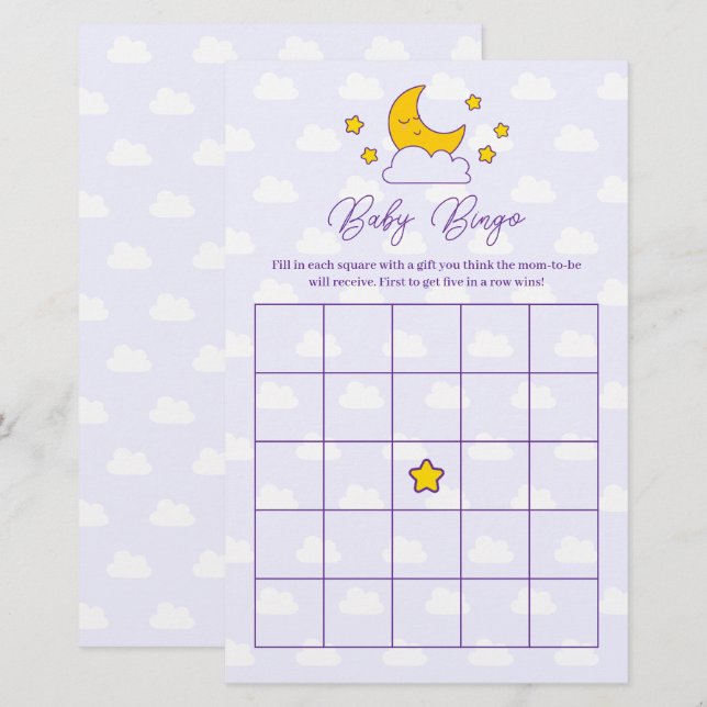 Über dem Mond und den Sternen Baby Dusche Bingo Sp (Vorne/Hinten)