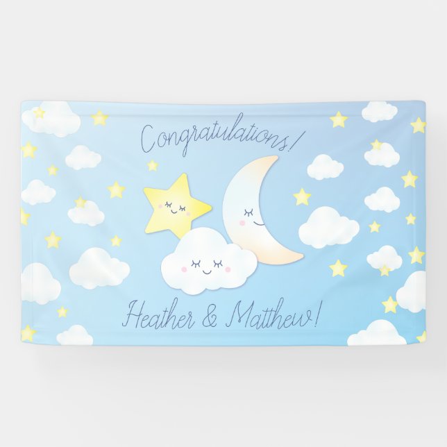 Über dem Mond und den Sternen Babydusche Banner (Horizontal)