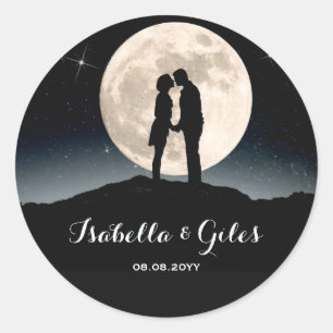 Über dem Mond und Sternennacht Hochzeit Runder Aufkleber