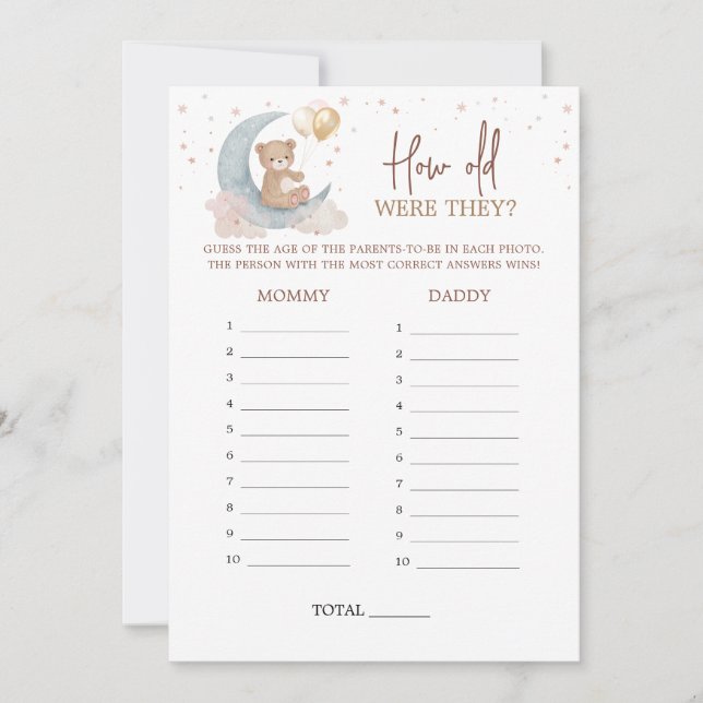 Über dem Mond Wie alt waren sie Game Card Einladung (Vorderseite)