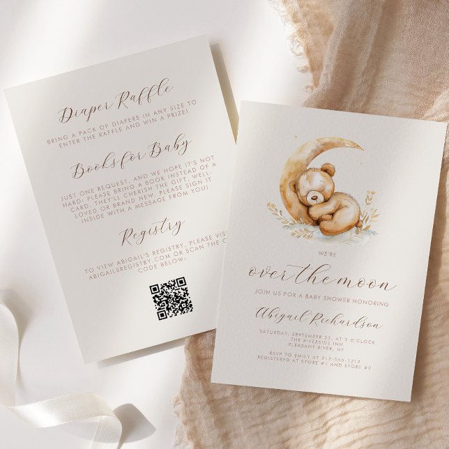 Über dem Moon Boho Teddy Bären QR Code Babydusche Einladung (Von Creator hochgeladen)