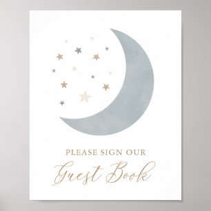 Über dem Moon Boy Baby Shower Gästebuchzeichen Poster
