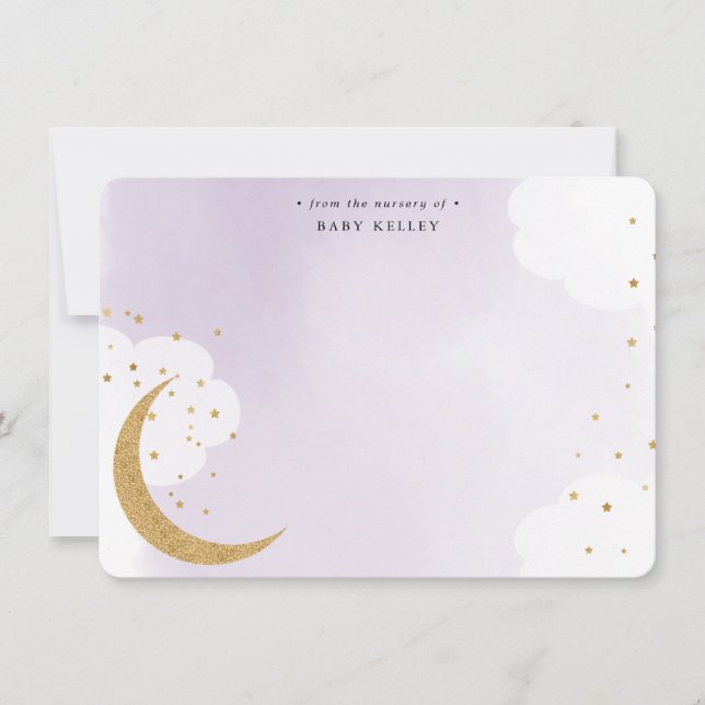 Über dem Moon Gold Glitzer, Lila Personalisiert Mitteilungskarte (Vorderseite)
