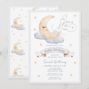 Über dem Moon Gold Stars Blue Baby Dusche Einladung