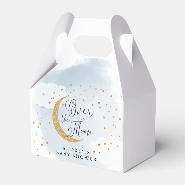 Über dem Moon Gold Stars Blue Baby Dusche Geschenkschachtel (Vorderseite)
