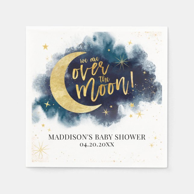 Über dem Moon Gold Stars Blue Baby Dusche Serviette (Vorderseite)