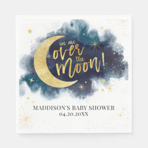 Über dem Moon Gold Stars Blue Baby Dusche Serviette