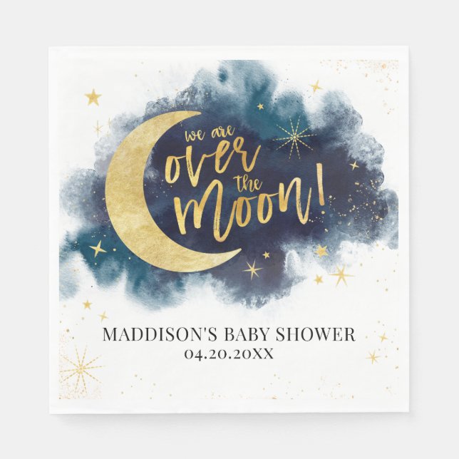 Über dem Moon Gold Stars Blue Baby Dusche Serviette (Vorderseite)