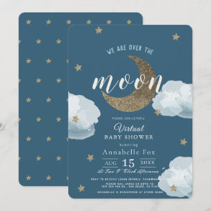 Über dem Moon Midnight Blue Virtual Baby Dusche Einladung