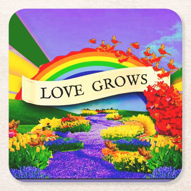 ÜBER DEM RAINBOGEN RECHTECKIGER PAPPUNTERSETZER (Vorderseite)