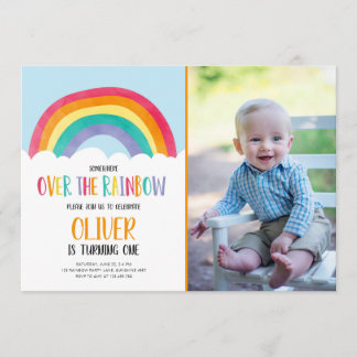 Über dem Regenbogen Blauer Geburtstag Einladung