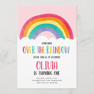 Über dem Regenbogen Rosa Mädchen Geburtstagseinlad Einladung