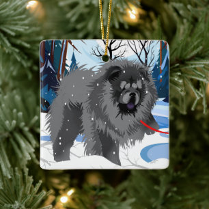 ÜBER DEN FLUSS Schwarzer Chow 2023 Weihnachtsschmu Keramikornament