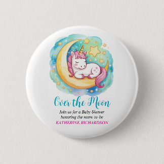Über den Mond Baby Shower – Schlafendes Einhorn  Button