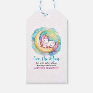 Über den Mond Baby Shower – Schlafendes Einhorn  Geschenkanhänger