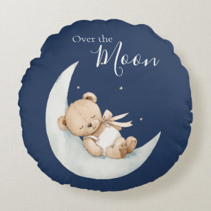 Über den Mond Bär Blau Baby Rundes Kissen