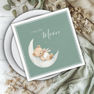 Über den Mond Bär Grüne Babyparty Serviette