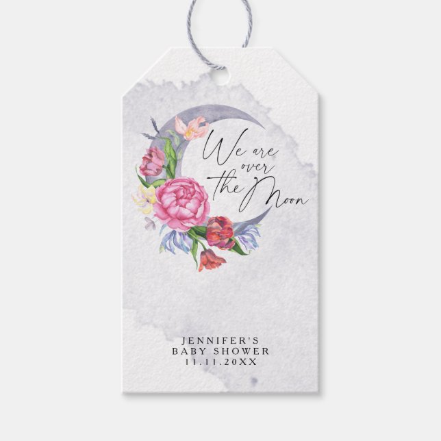 Über den Mond Blume Babydusche Geschenkanhänger (Vorderseite)