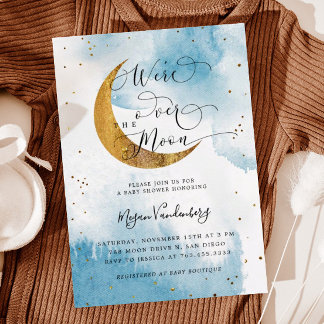 Über den Mond Dreamy Gold Boy Baby Shower Invitati Einladung