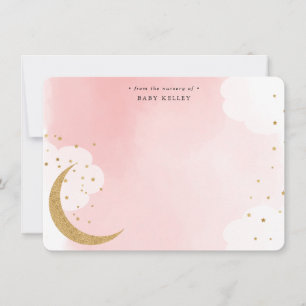 Über den Mond Gold Glitter, Rosa Personalisierte F Mitteilungskarte