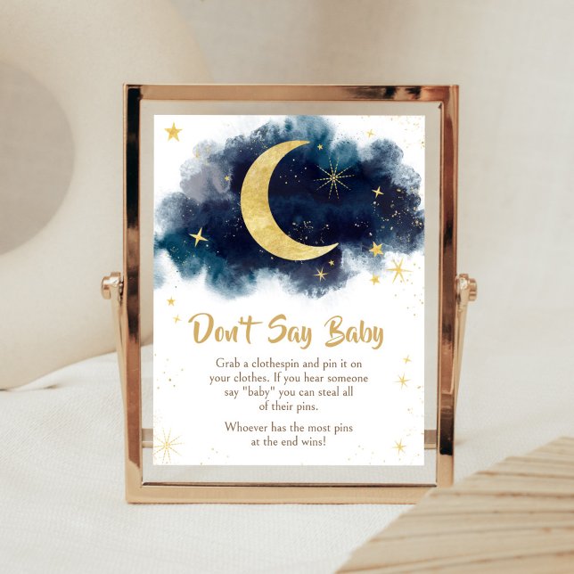 Über den Mond Gold Stars Blue Sage nicht Baby Poster (Blue Twinkle Little Star Baby Shower Don't Say Baby Sign)