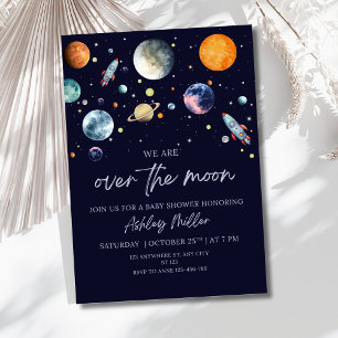 Über den Mond Jungen Baby Shower Weltraumgalaxie Folieneinladung