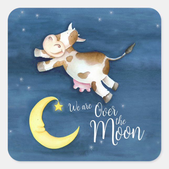 Über den Mond Kuh springen neues Baby Quadratischer Aufkleber (Vorderseite)