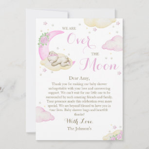 Über den Mond Mädchen Bär Baby Shower Dankeskarte