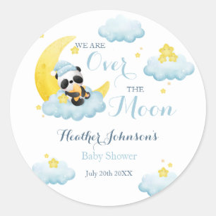 Über den Mond Panda Bär Junge Baby Shower Runder Aufkleber