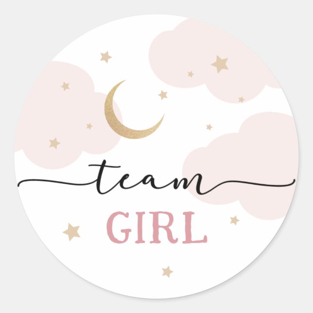 Über den Mond Pink Team Girl Gender Reveal Runder Aufkleber (Vorderseite)