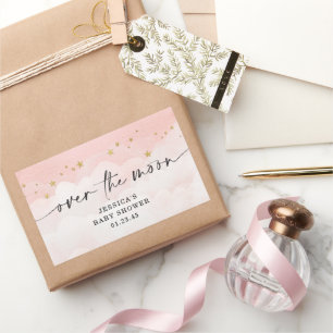 Über den Mond Rosa Baby Shower für Mädchen Rechteckiger Aufkleber