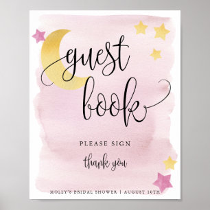 Über den Mond, Rosa Babyparty-Gästebuchposter Poster