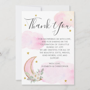 Über den Mond Rosa Gold Traum Mädchen Baby Shower Dankeskarte
