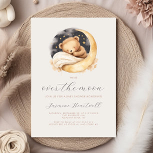 Über den Mond Teddybär Neutrale Boho-Baby-Party Einladung