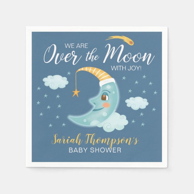 Über der Blauen Babydusche der Mond Navy Serviette (Vorderseite)