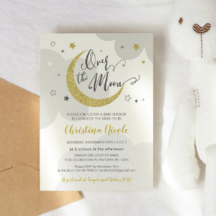 Über der grauen Goldstars-Babydusche des Mondes Einladung