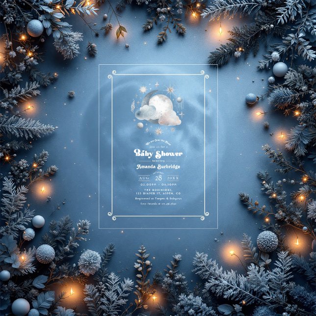 Über der Himmelsdusche des Mondes Acryleinladungen (Over the Moon Celestial Baby Shower Acrylic Invitations)