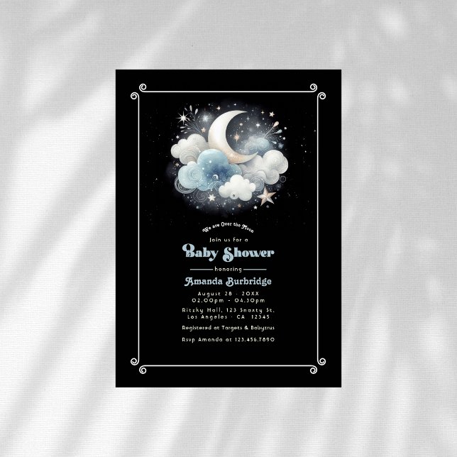 Über der Himmelsdusche des Mondes Einladung (Over the Moon Celestial Baby Shower Invitation)