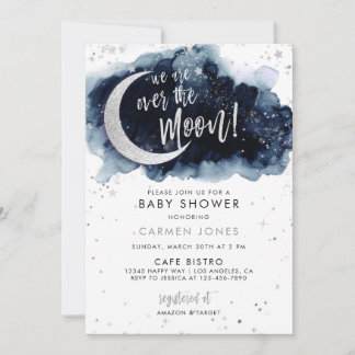 Über der Mond Baby Dusche Einladung, Blue Cloud I Einladung