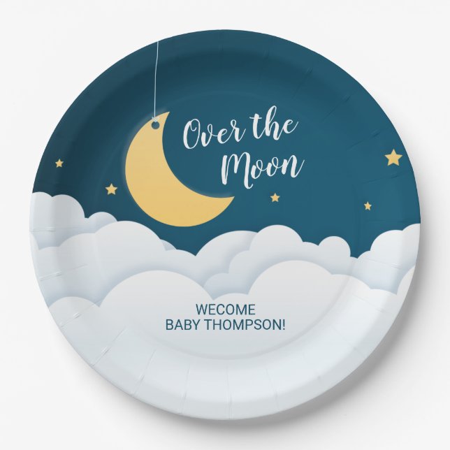 Über der Mond Baby-Dusche Pappteller (Vorderseite)